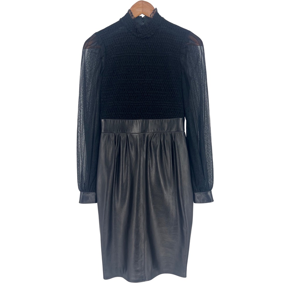 Valentino Lace Sheepskin Leather Midi Dress Black Italy Size 4 - Picture 4 of 14